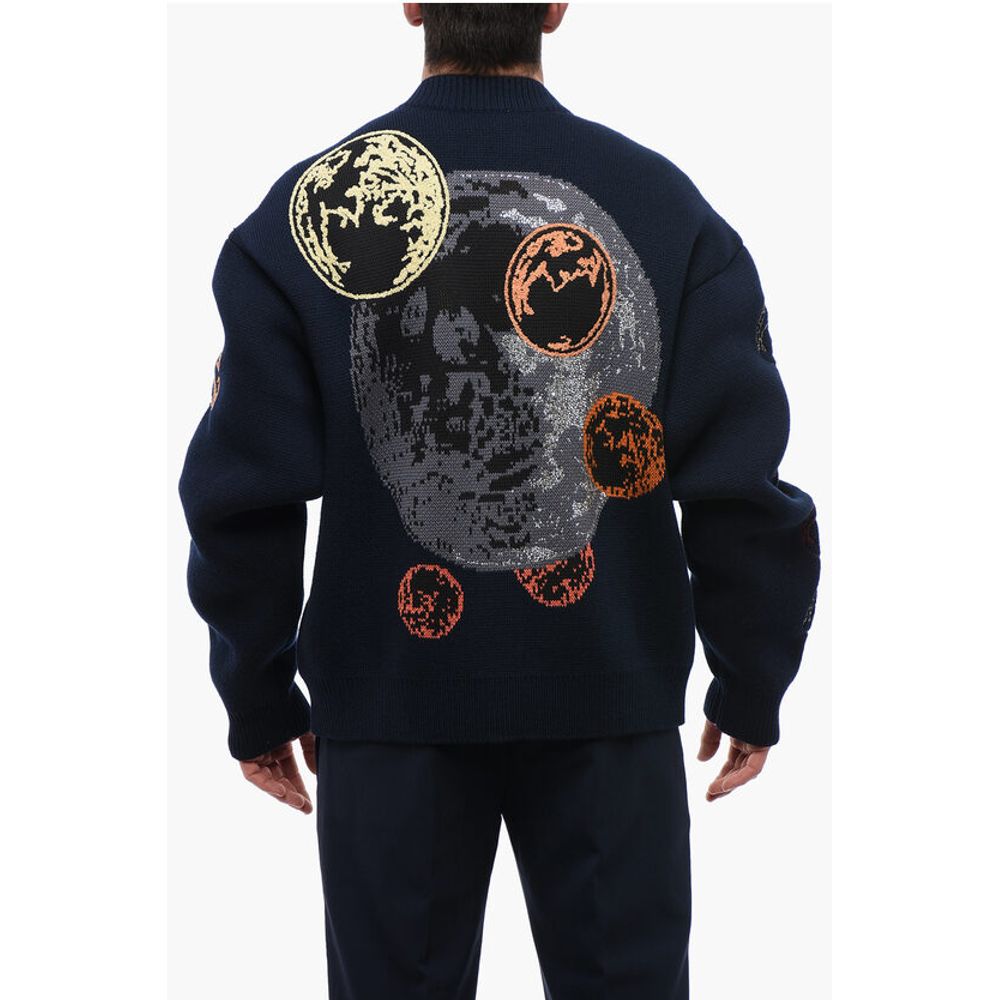 Off-White Embroidered MOON PHASE Wool Blend Cardigan - Image 2