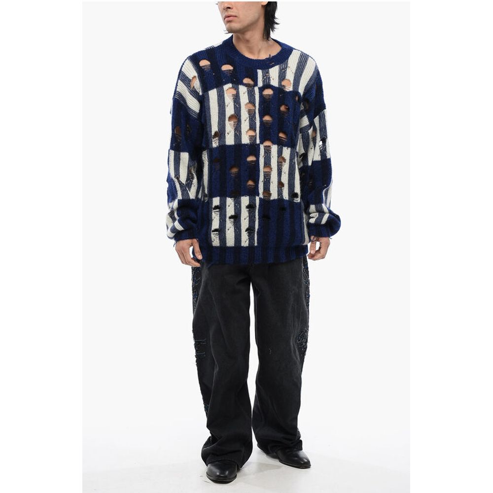 Off-White Distressed Effect SHIBORI Tartan Crewneck Sweater - Image 4