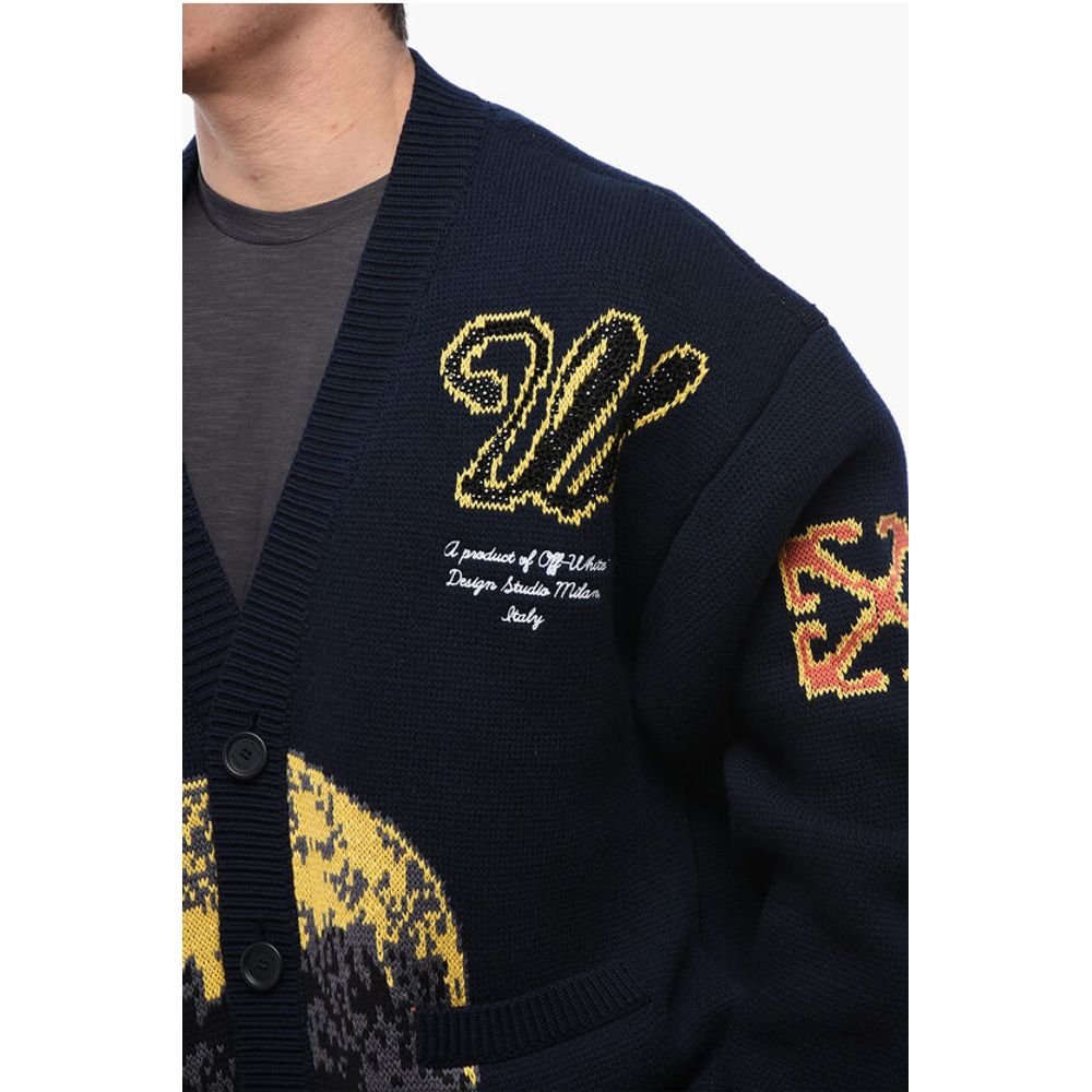 Off-White Embroidered MOON PHASE Wool Blend Cardigan - Image 3