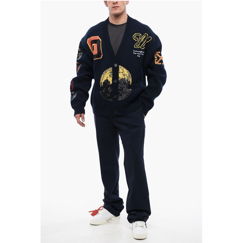 Off-White Embroidered MOON PHASE Wool Blend Cardigan - Image 6