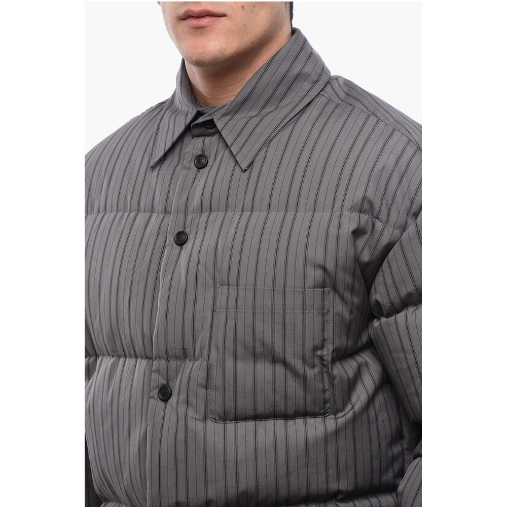 Off-White Pinstriped Cotton Padded Reversible Overshirt - Image 3