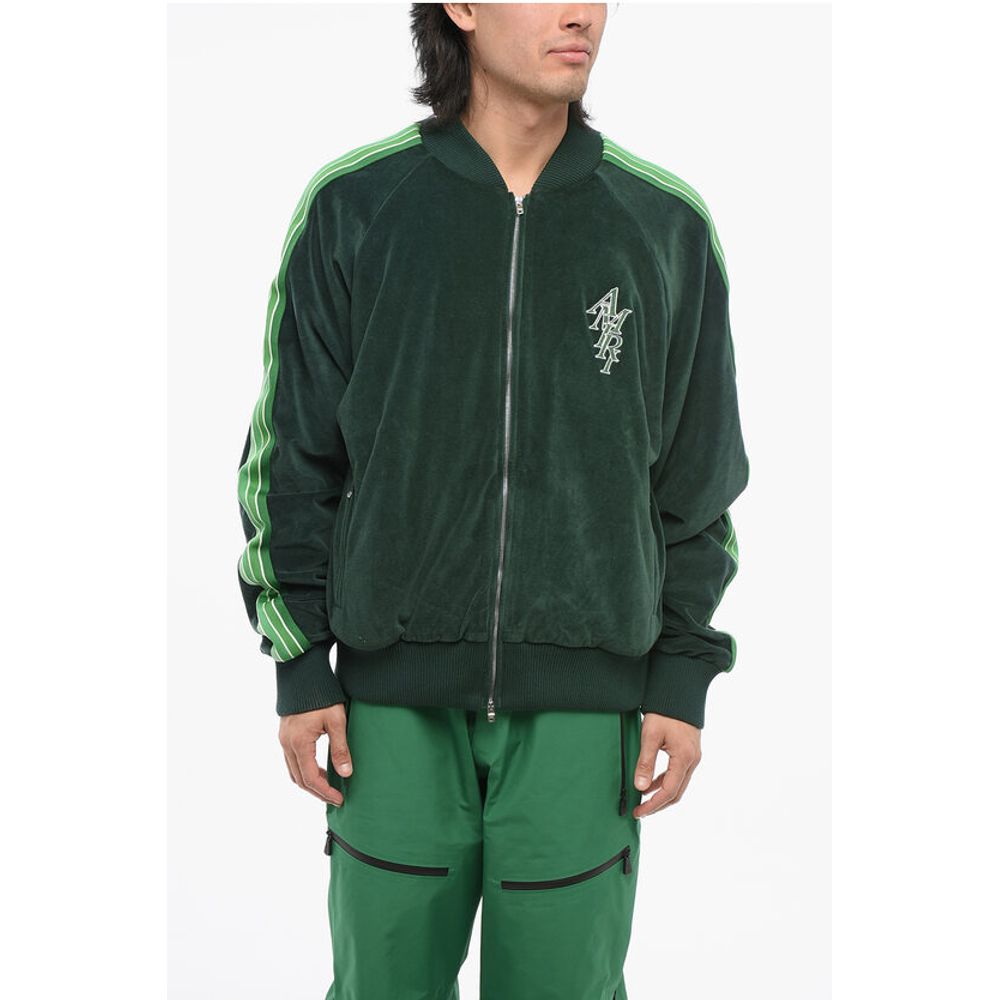 Amiri Velour RAIN FOREST Track Sweatshirt with Tape Side Bands