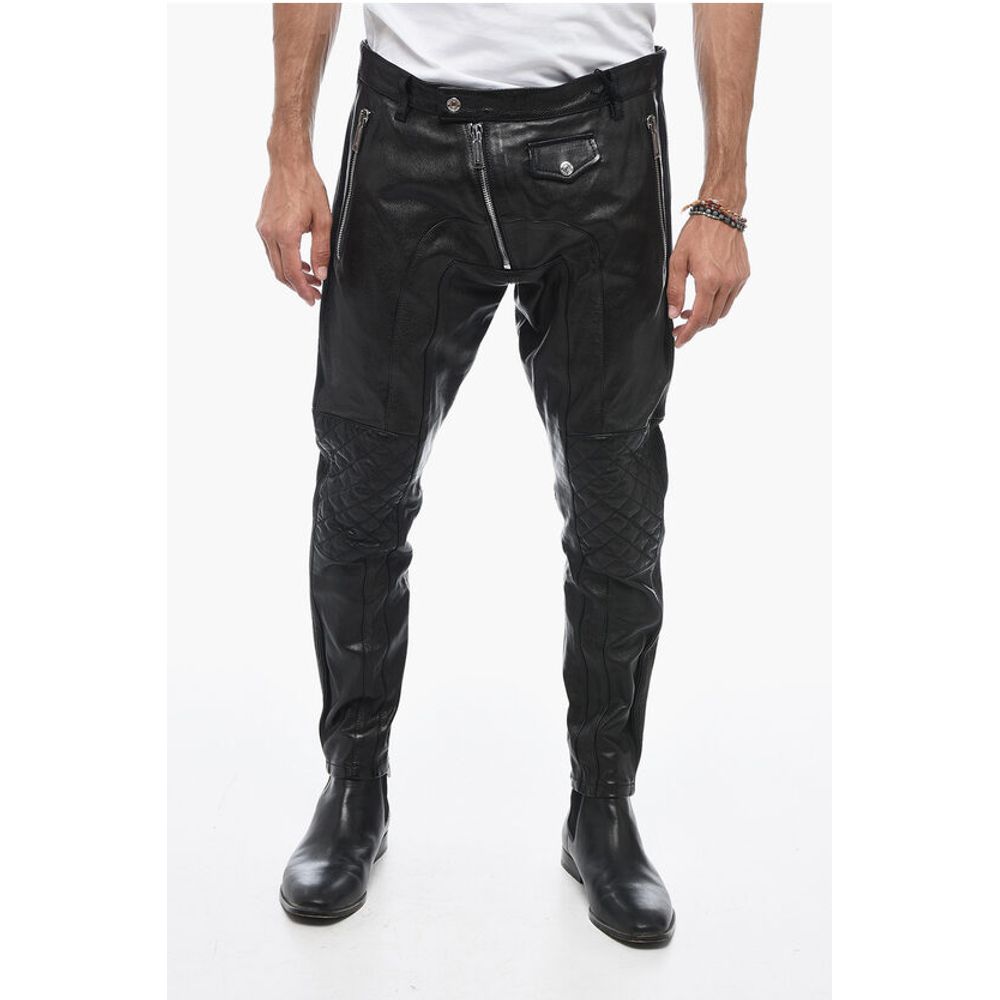 Dsquared² Leather Biker Pants with Zipped Detailing