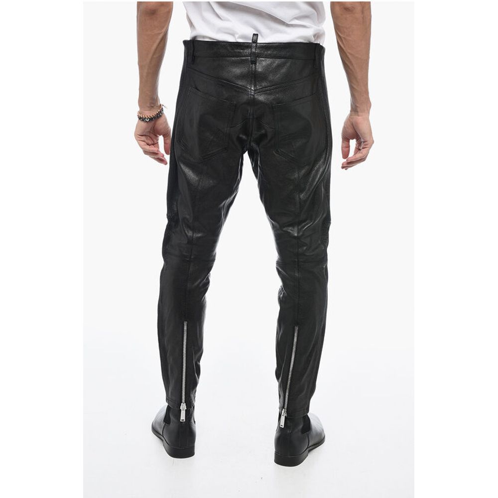 Dsquared² Leather Biker Pants with Zipped Detailing - Image 2