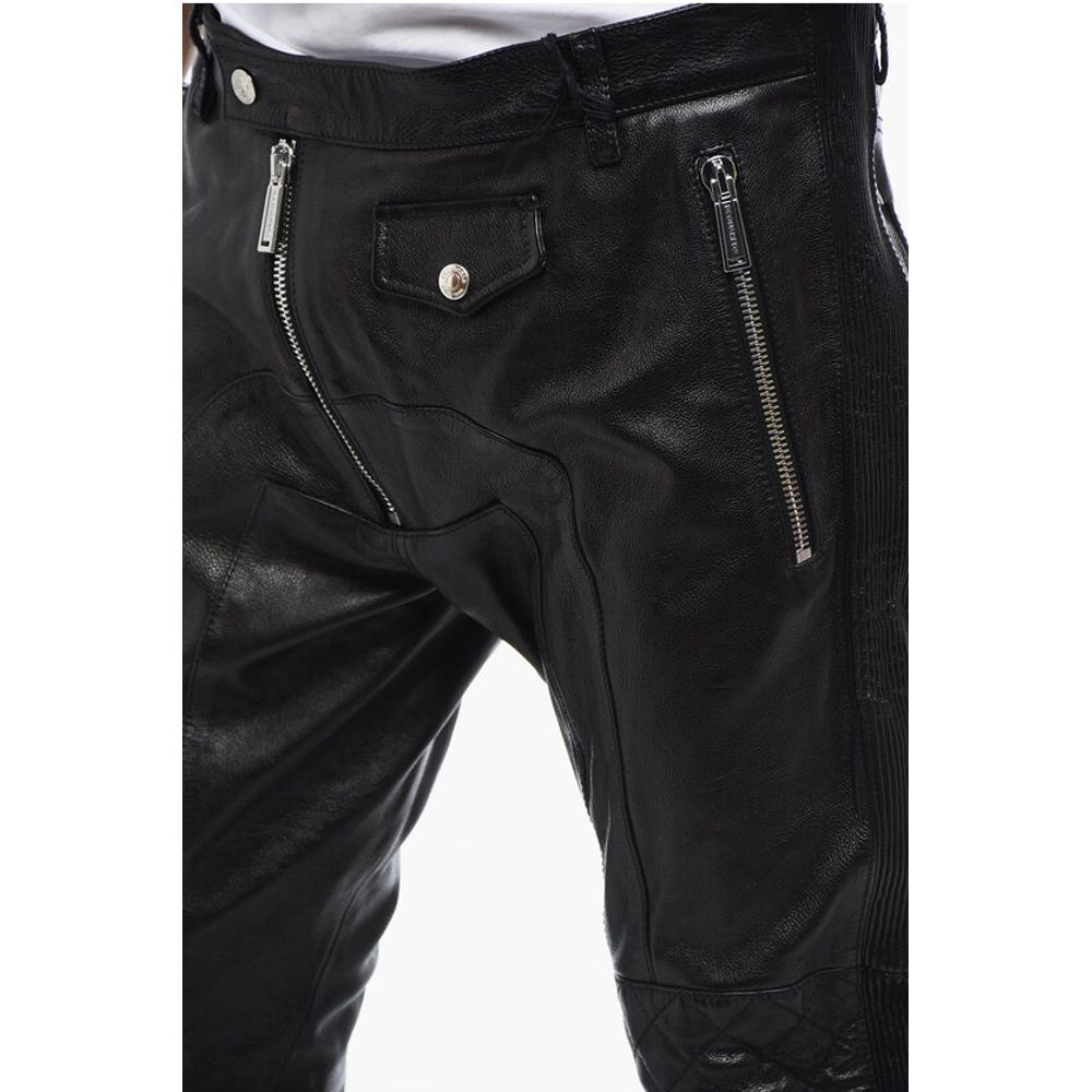 Dsquared² Leather Biker Pants with Zipped Detailing - Image 3