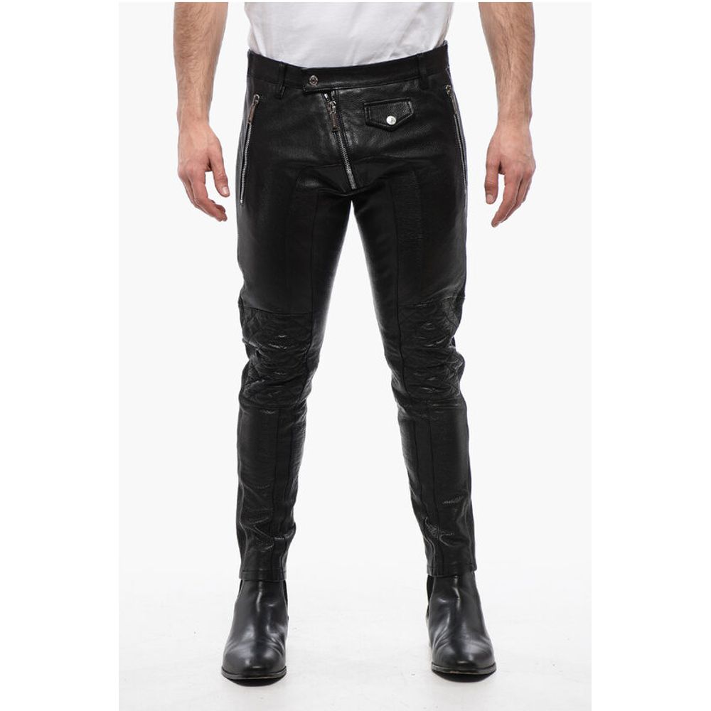 Dsquared² Leather Biker Pants with Zipped Detailing - Image 5