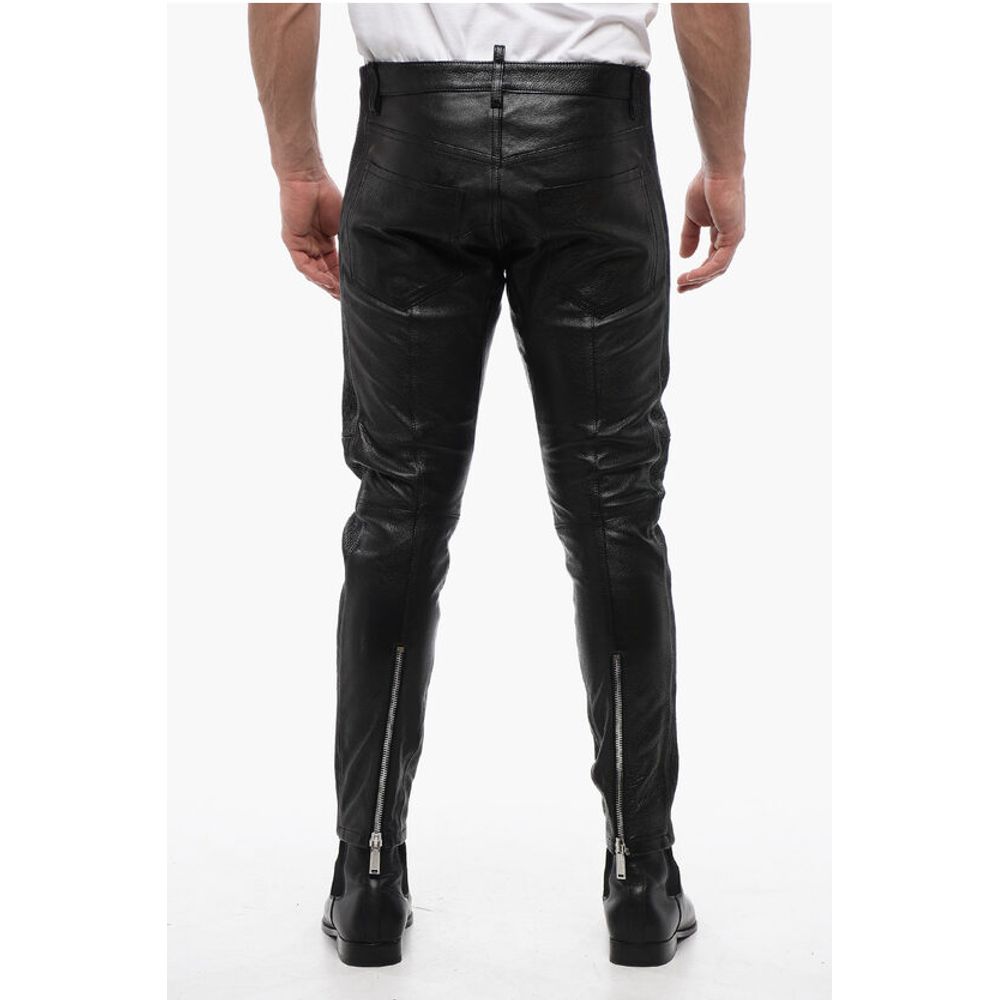 Dsquared² Leather Biker Pants with Zipped Detailing - Image 6