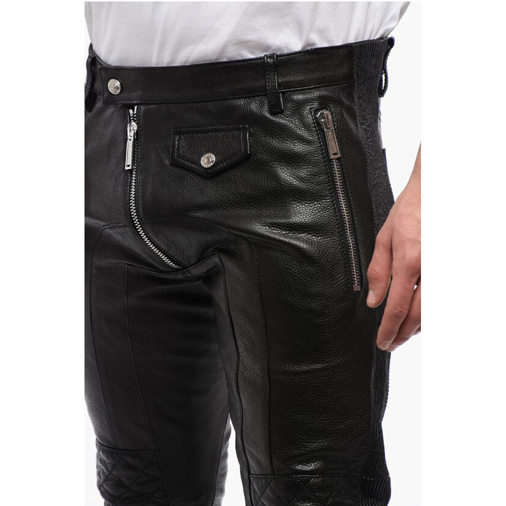 Dsquared² Leather Biker Pants with Zipped Detailing - Image 7