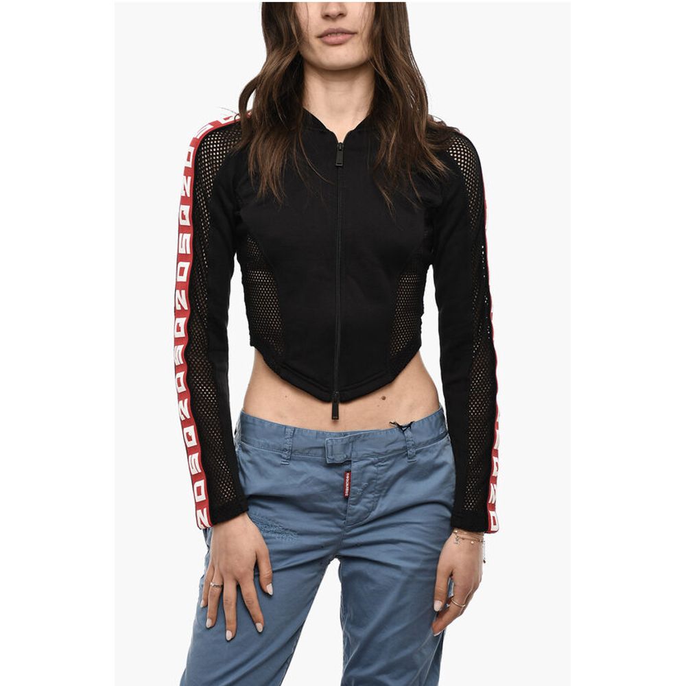 Dsquared² Cropped Zipped Sweatshirt With Mesh Details And Logoed Bands