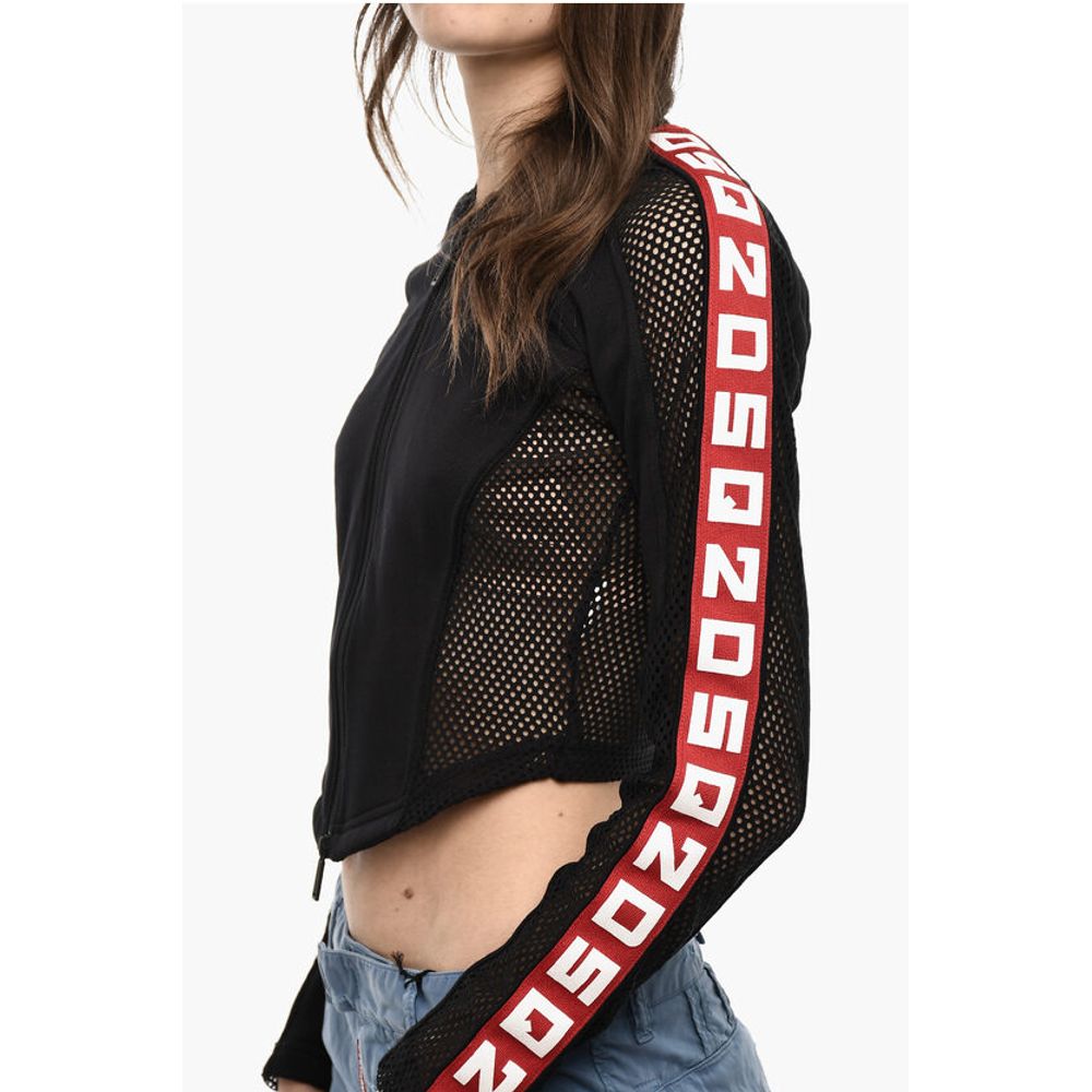 Dsquared² Cropped Zipped Sweatshirt With Mesh Details And Logoed Bands - Image 3