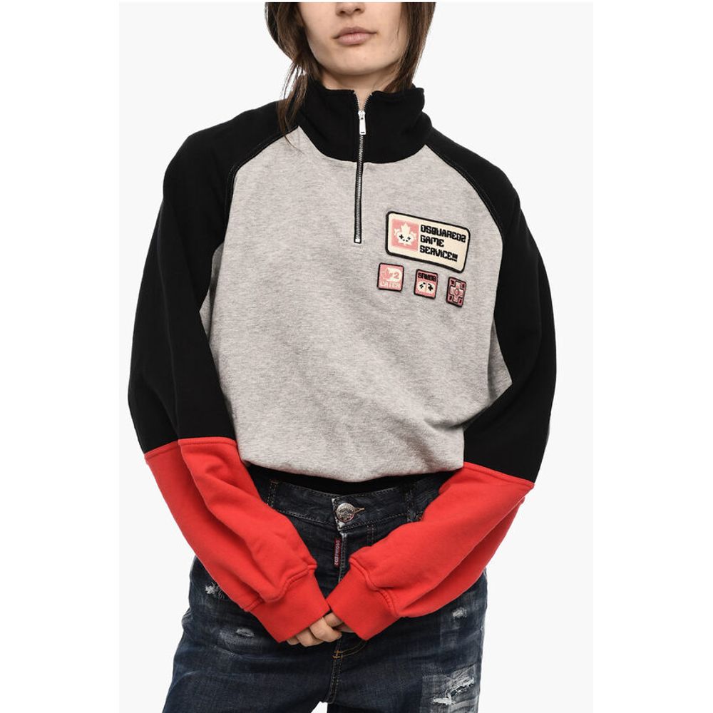 Dsquared² Half Zip Cotton Sweatshirt with Patches