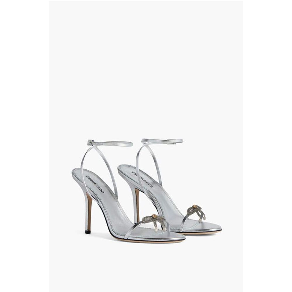 Dsquared² Metallic Effect Leather Sandals With Strap Heel 12 cm