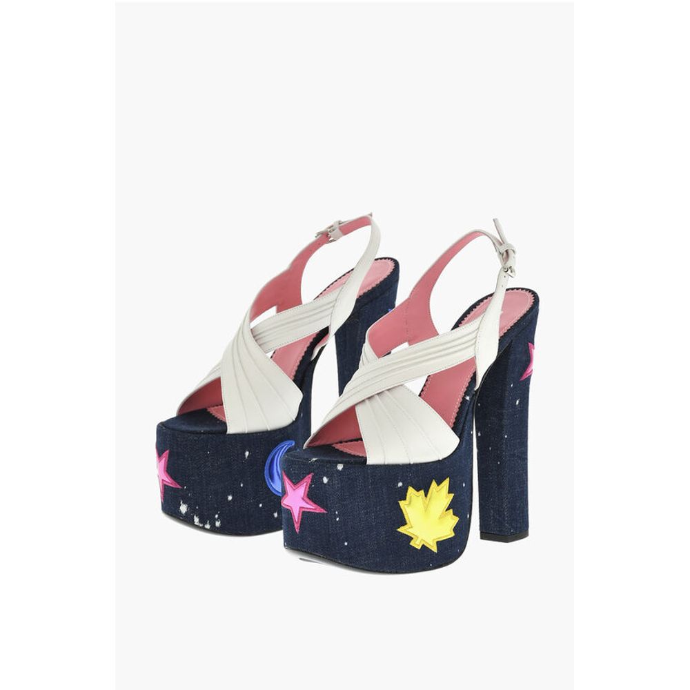 Dsquared² Leather EVENING Denim Lined Sandals With Patches Heel 17 cm