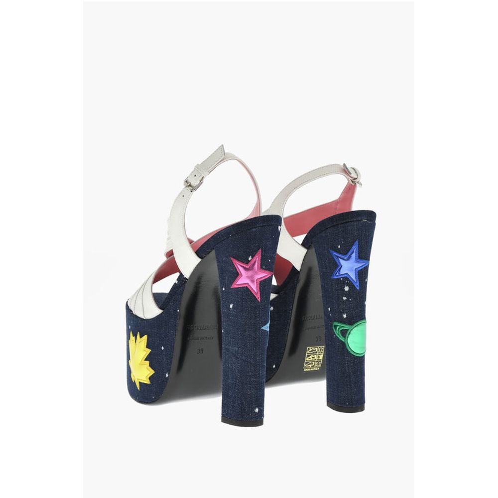 Dsquared² Leather EVENING Denim Lined Sandals With Patches Heel 17 cm - Image 2