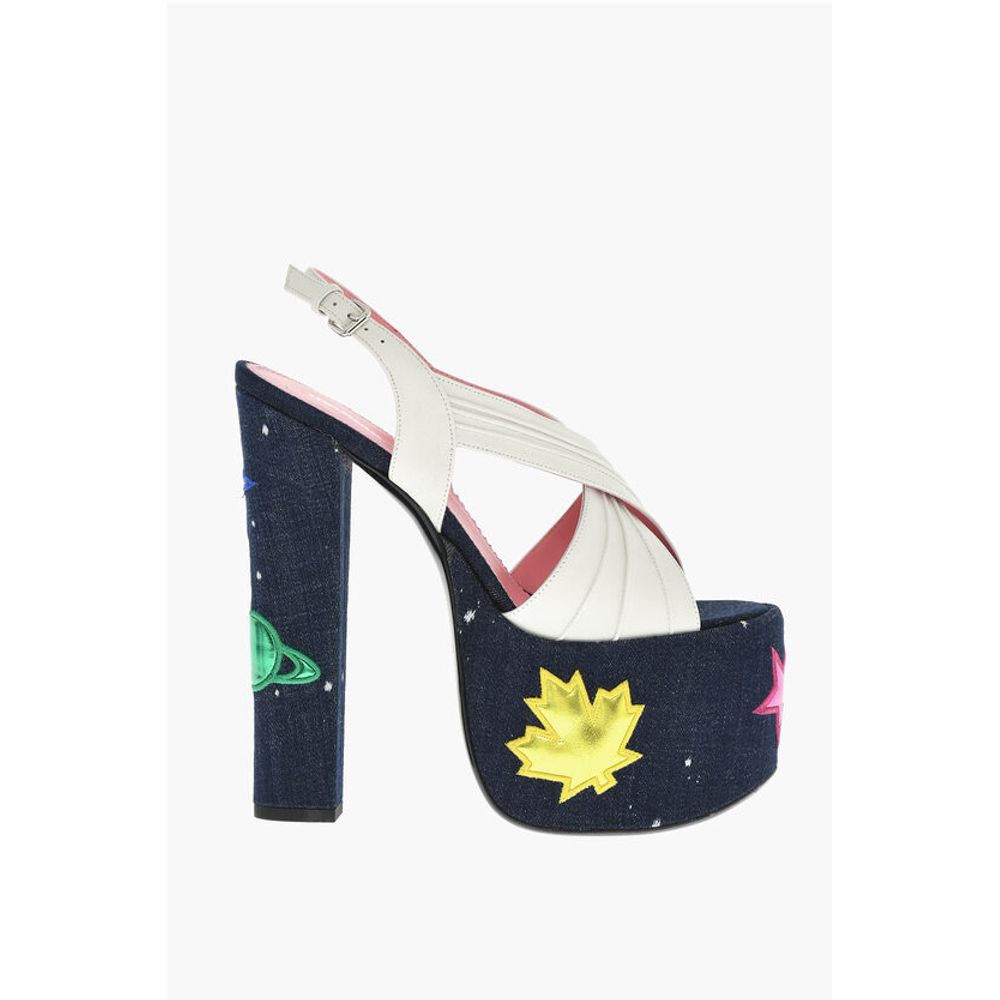 Dsquared² Leather EVENING Denim Lined Sandals With Patches Heel 17 cm - Image 3