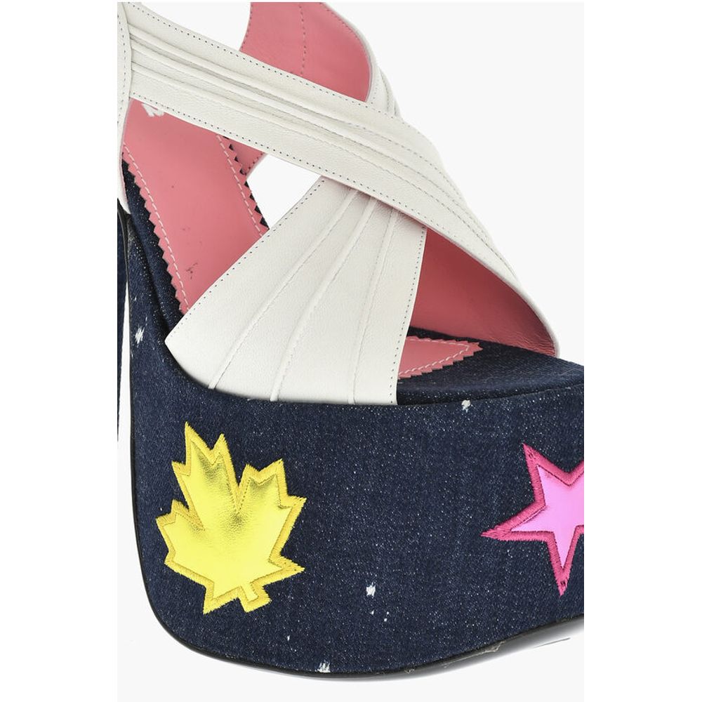 Dsquared² Leather EVENING Denim Lined Sandals With Patches Heel 17 cm - Image 4