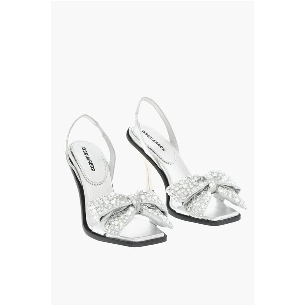 Dsquared² Leather HOLIDAY PARTY Sandals With Maxi Rhinestoned Statemen