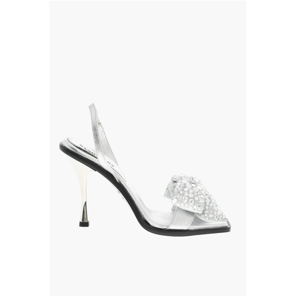 Dsquared² Leather HOLIDAY PARTY Sandals With Maxi Rhinestoned Statemen - Image 3