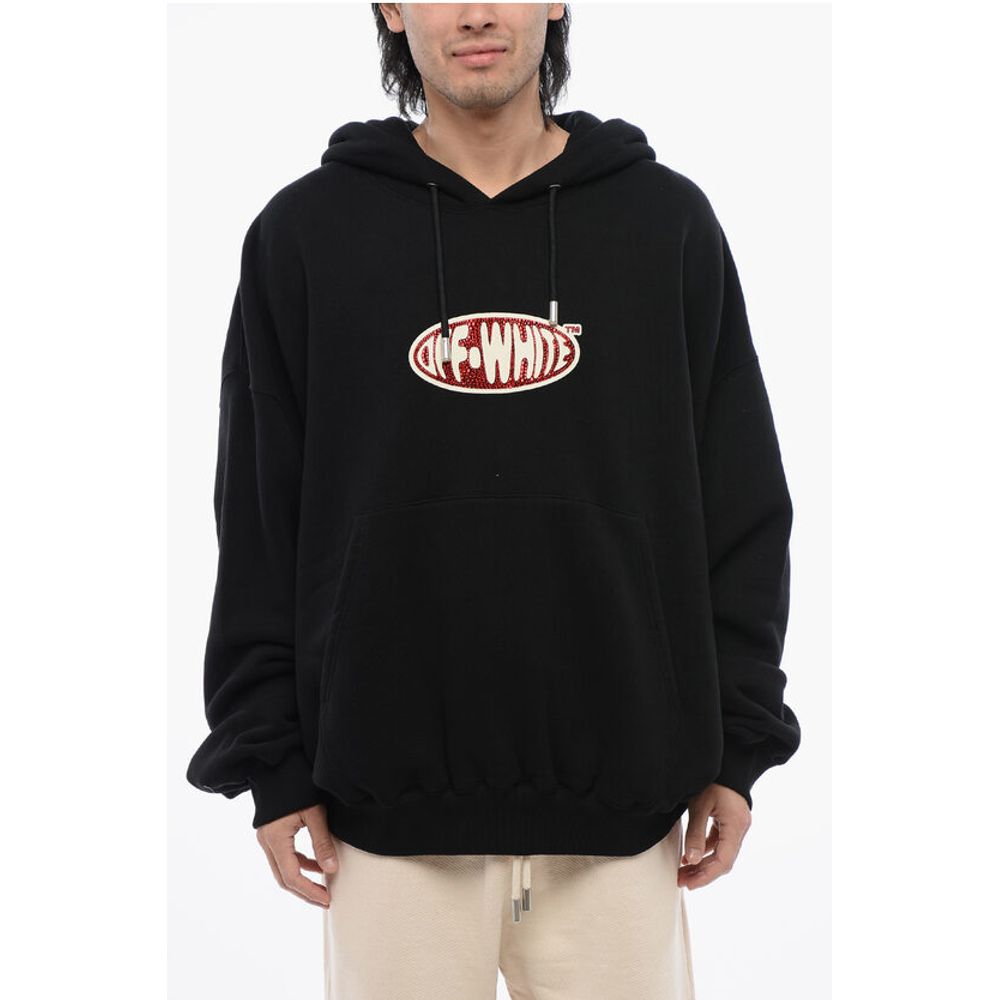 Off-White Oversize-Fit Hoodie With Rhinestoned Logo