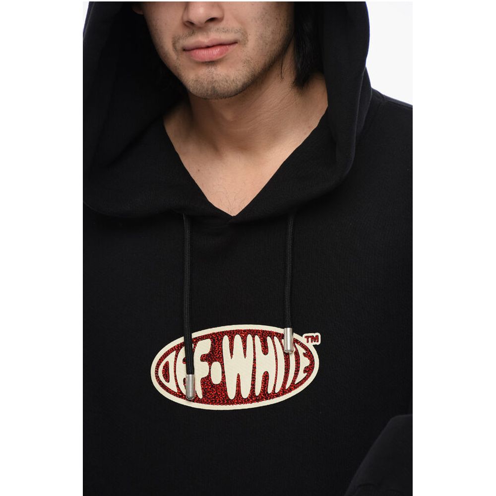 Off-White Oversize-Fit Hoodie With Rhinestoned Logo - Image 3