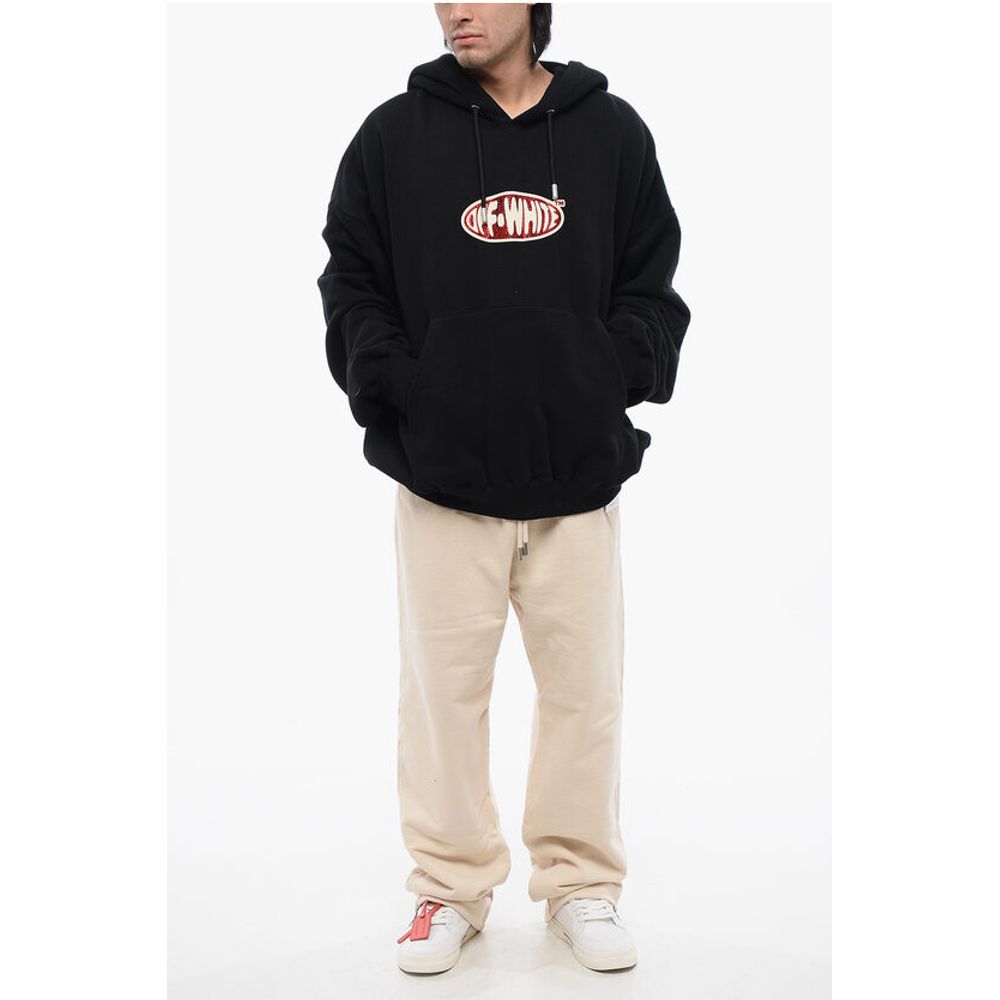 Off-White Oversize-Fit Hoodie With Rhinestoned Logo - Image 4