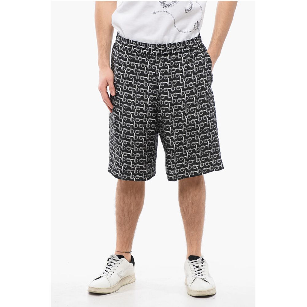 Burberry Chain Printed Silk Shorts with Elastic Waistband