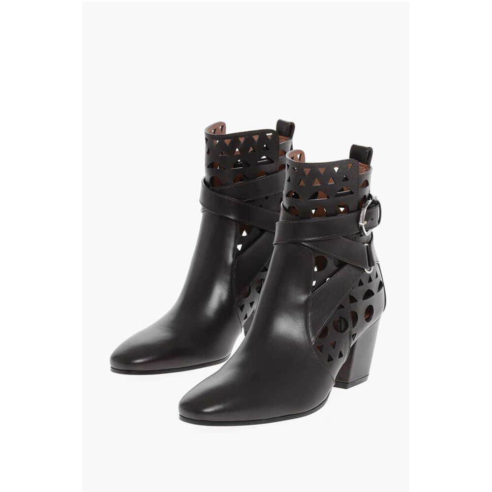 Alaïa Perforated Leather VIENNE Booties with Ankle Strap 6cm