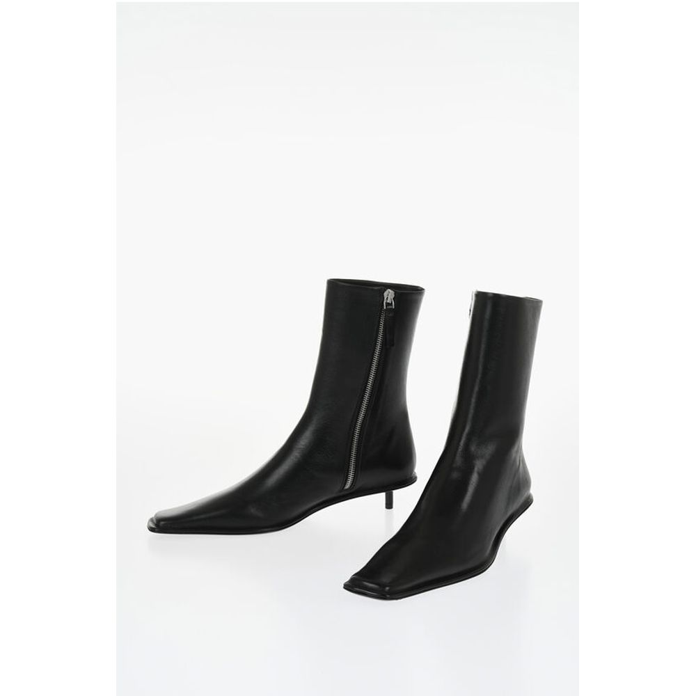 Jil Sander Squared Toe Leather Booties 3cm