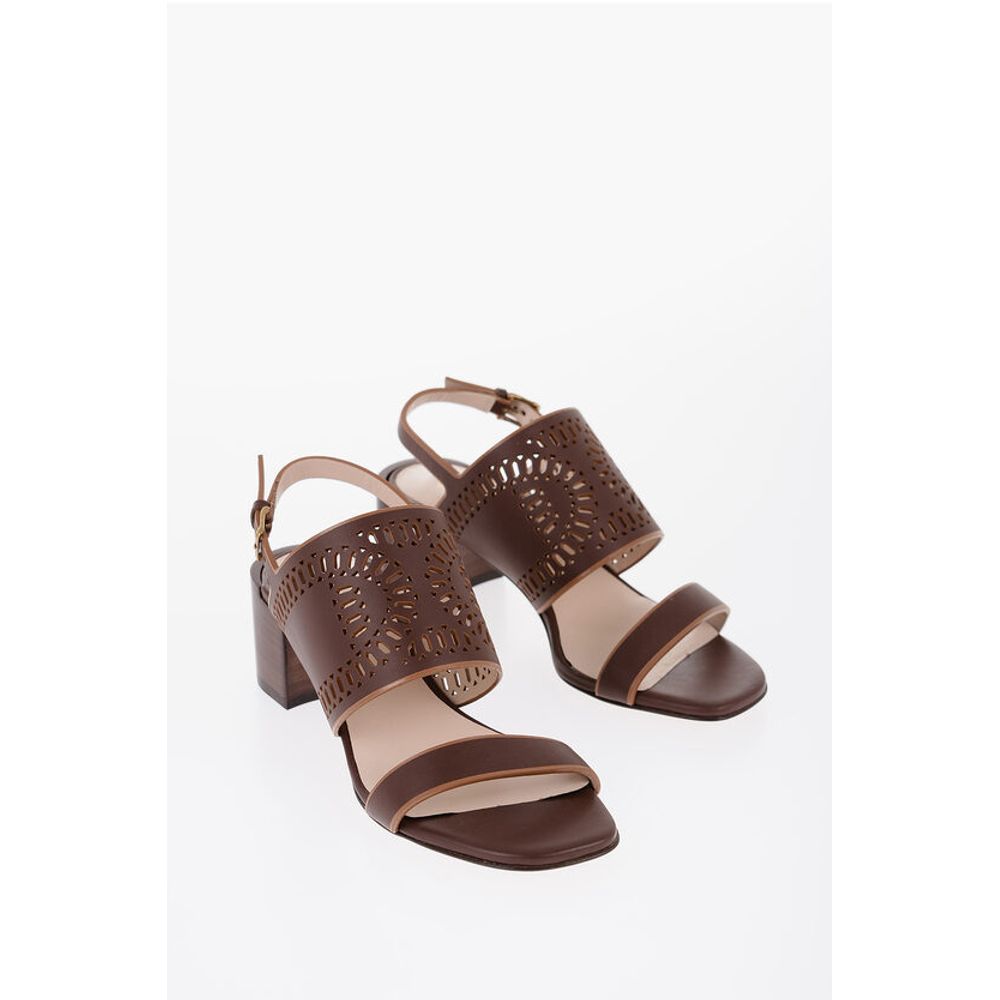 Tod's Laser Cut Leather Sandals with Wooden Heel 5,5cm