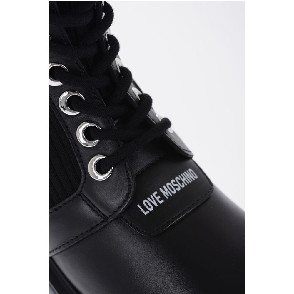 Moschino LOVE Leather and Fabric Combat Boots with Contrasting Detail - Image 4