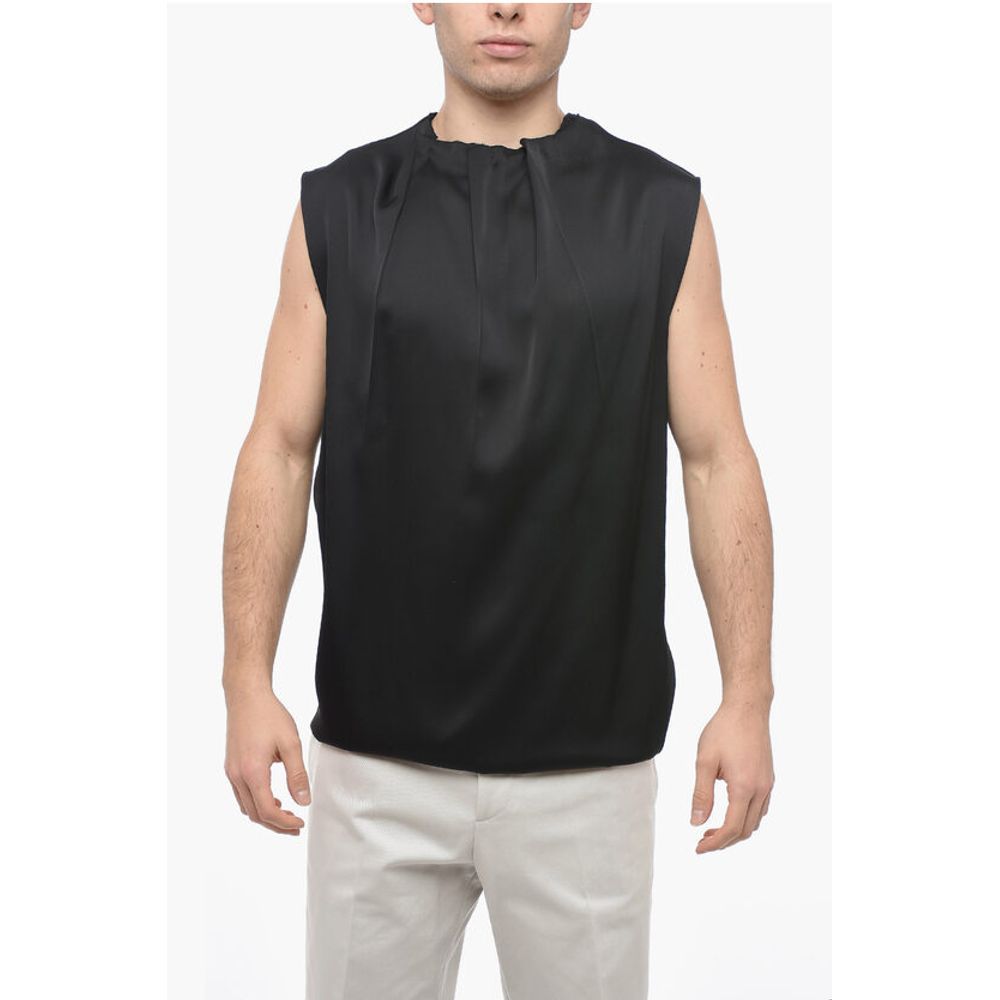 Jil Sander Silk Blend Tank Top with Pleated Neck