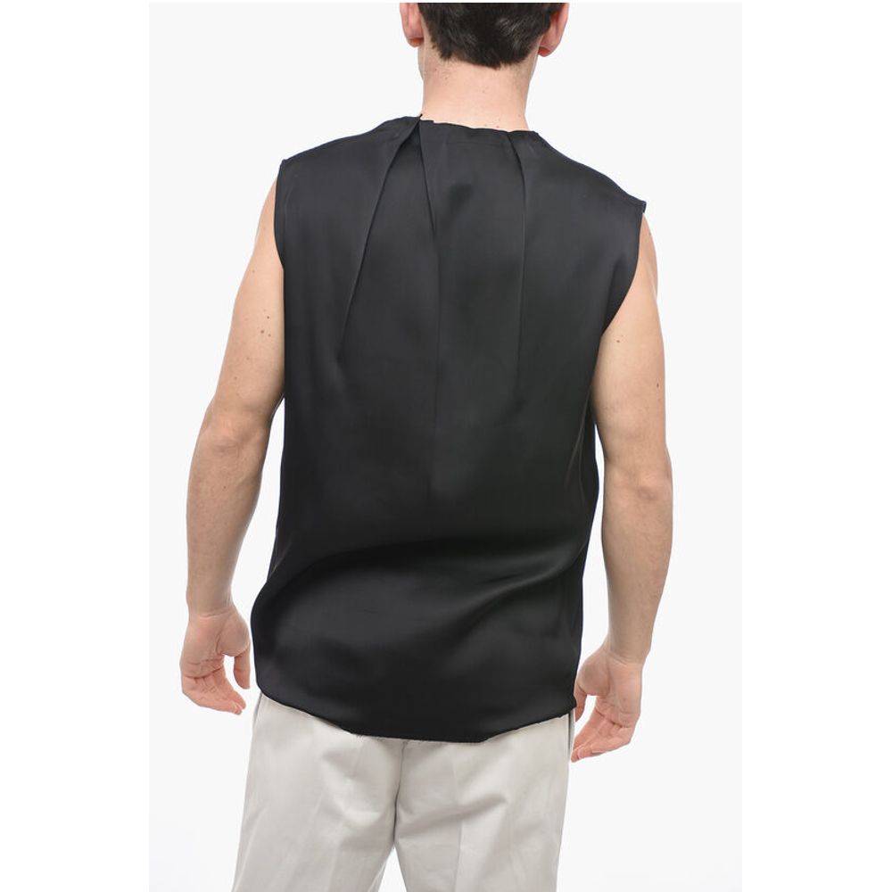 Jil Sander Silk Blend Tank Top with Pleated Neck - Image 2