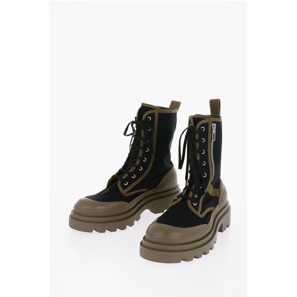 Bottega Veneta Canvas Lace-Up Boots with Contrasting Detail