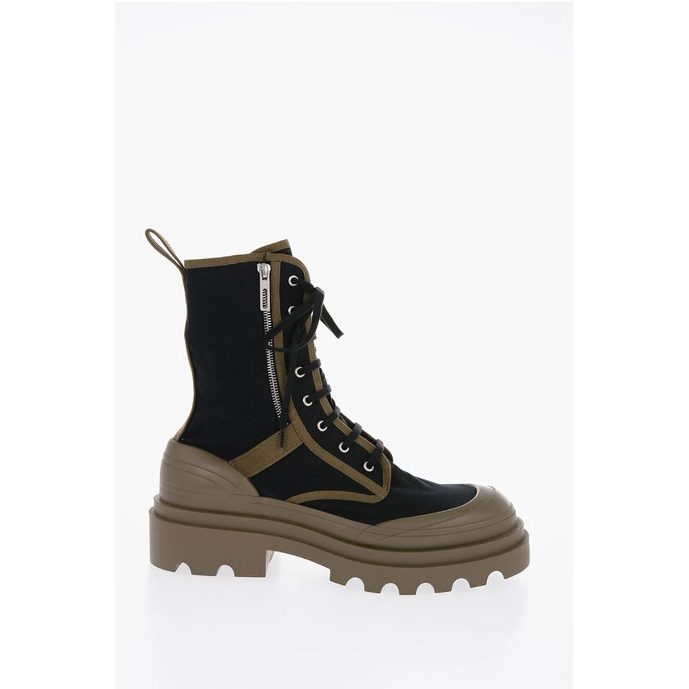 Bottega Veneta Canvas Lace-Up Boots with Contrasting Detail - Image 3