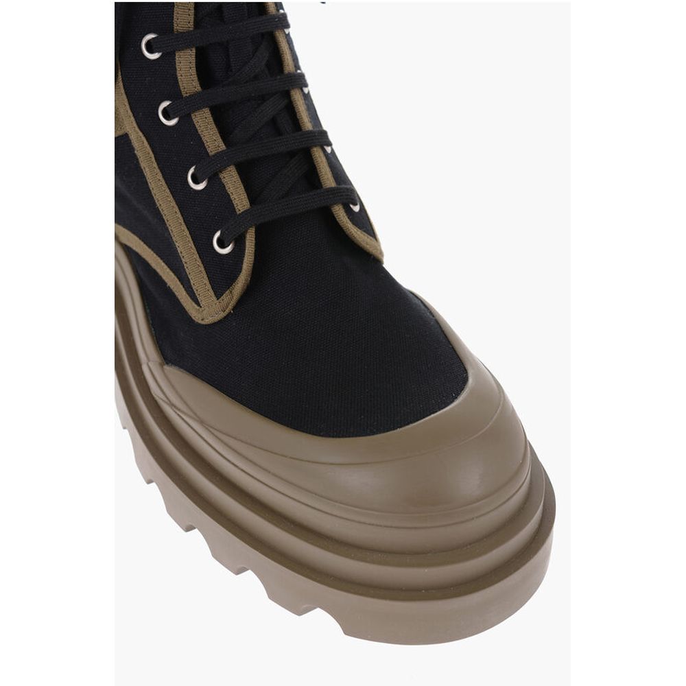 Bottega Veneta Canvas Lace-Up Boots with Contrasting Detail - Image 4