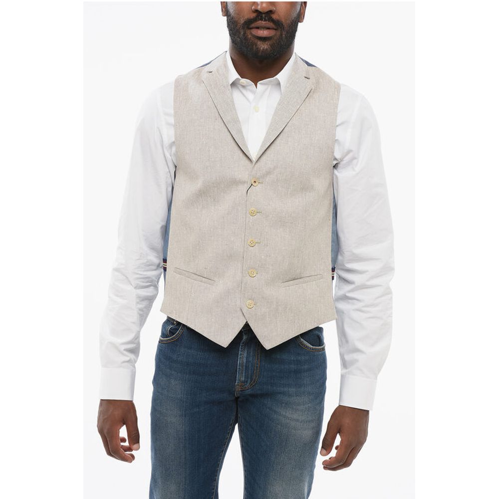 Corneliani C COLLECTION 5 Buttons Linen Blend Vest With Jetted Pockets