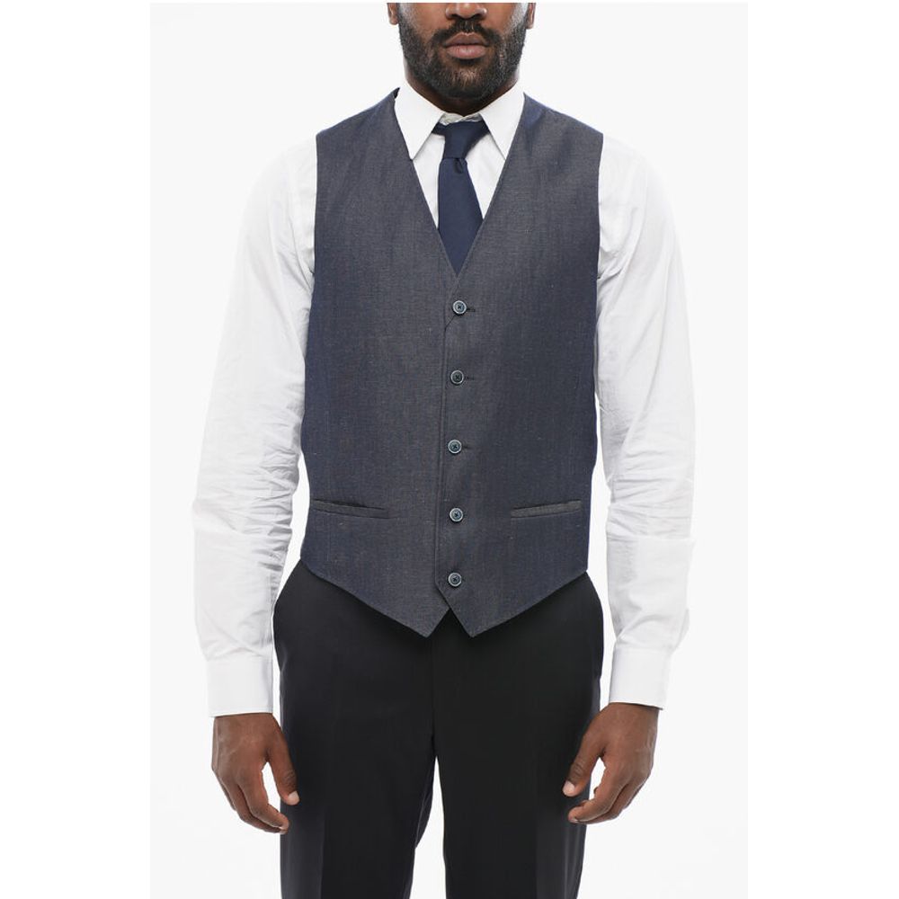 Corneliani Denim Effect Vest with Half-Belt
