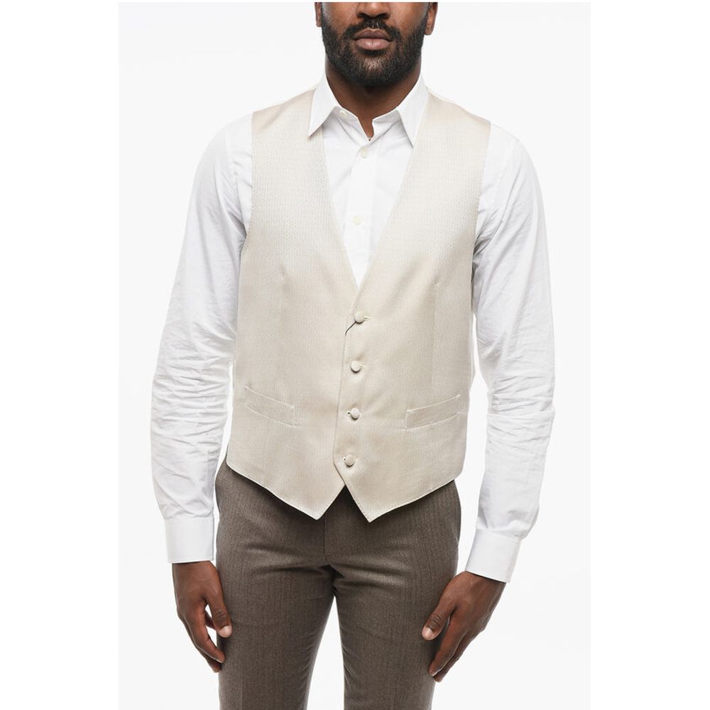 Corneliani CODE 4 Buttons Silk Blend Vest With Jetted Pockets