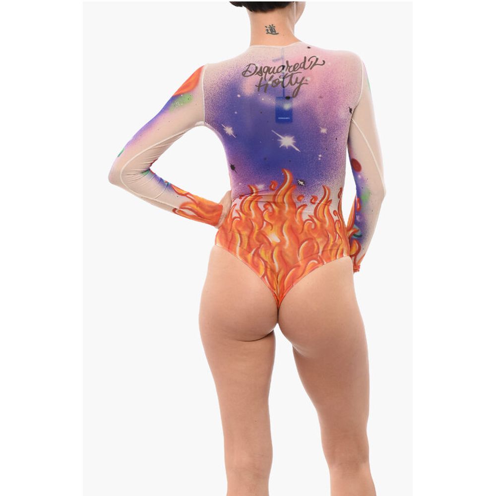 Dsquared² Graffiti Patterned Sheer Bodysuit - Image 2