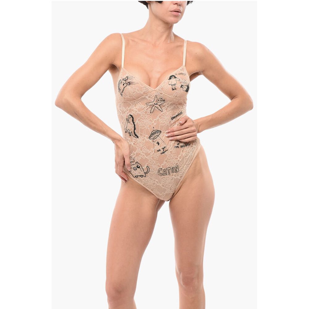 Dsquared² Lace Bodysuit with All-Over Embroideries