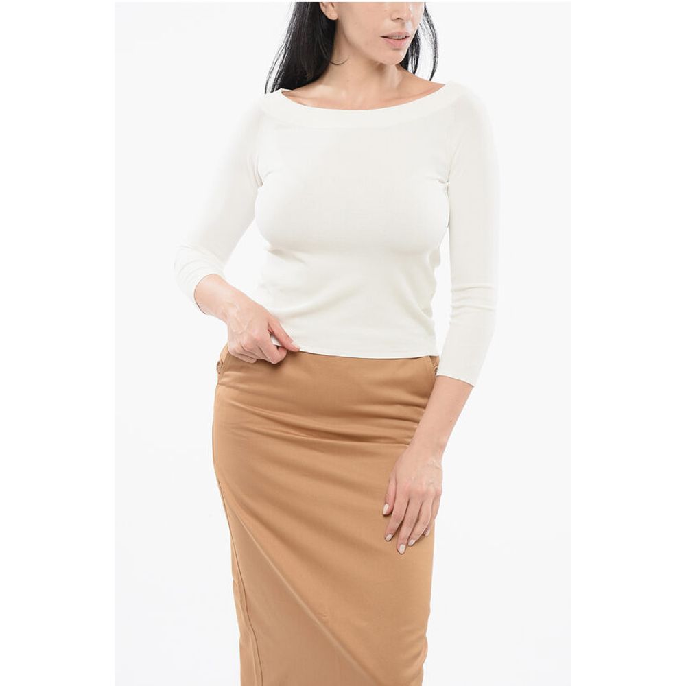 Roberto Collina Solid Color Lightweight Top with Boat Neckline