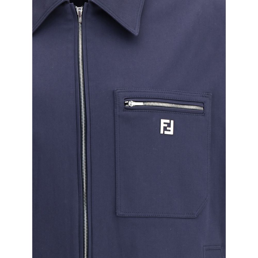 Fendi Blue Cotton Biker Jacket - Image 3
