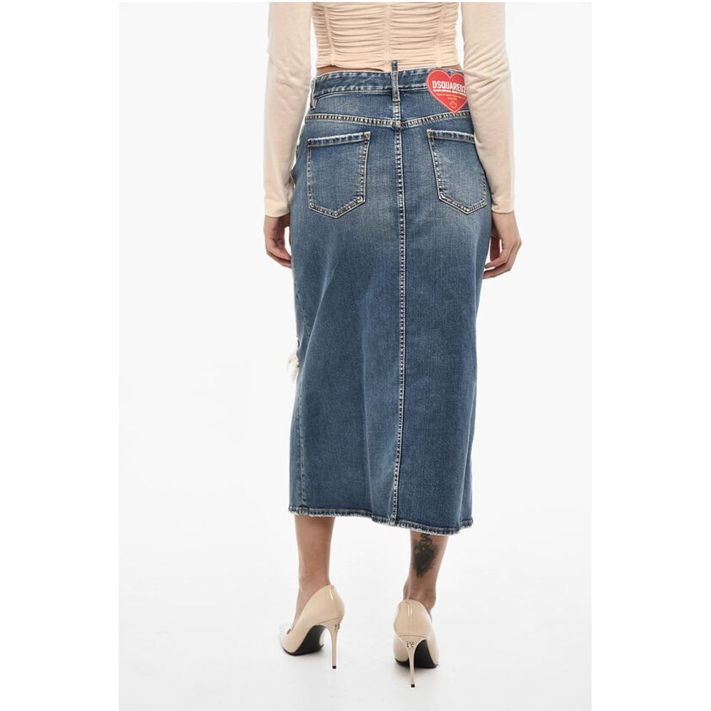 Dsquared² Vintage Effect Denim Longuette with Frontal Buttons - Image 2