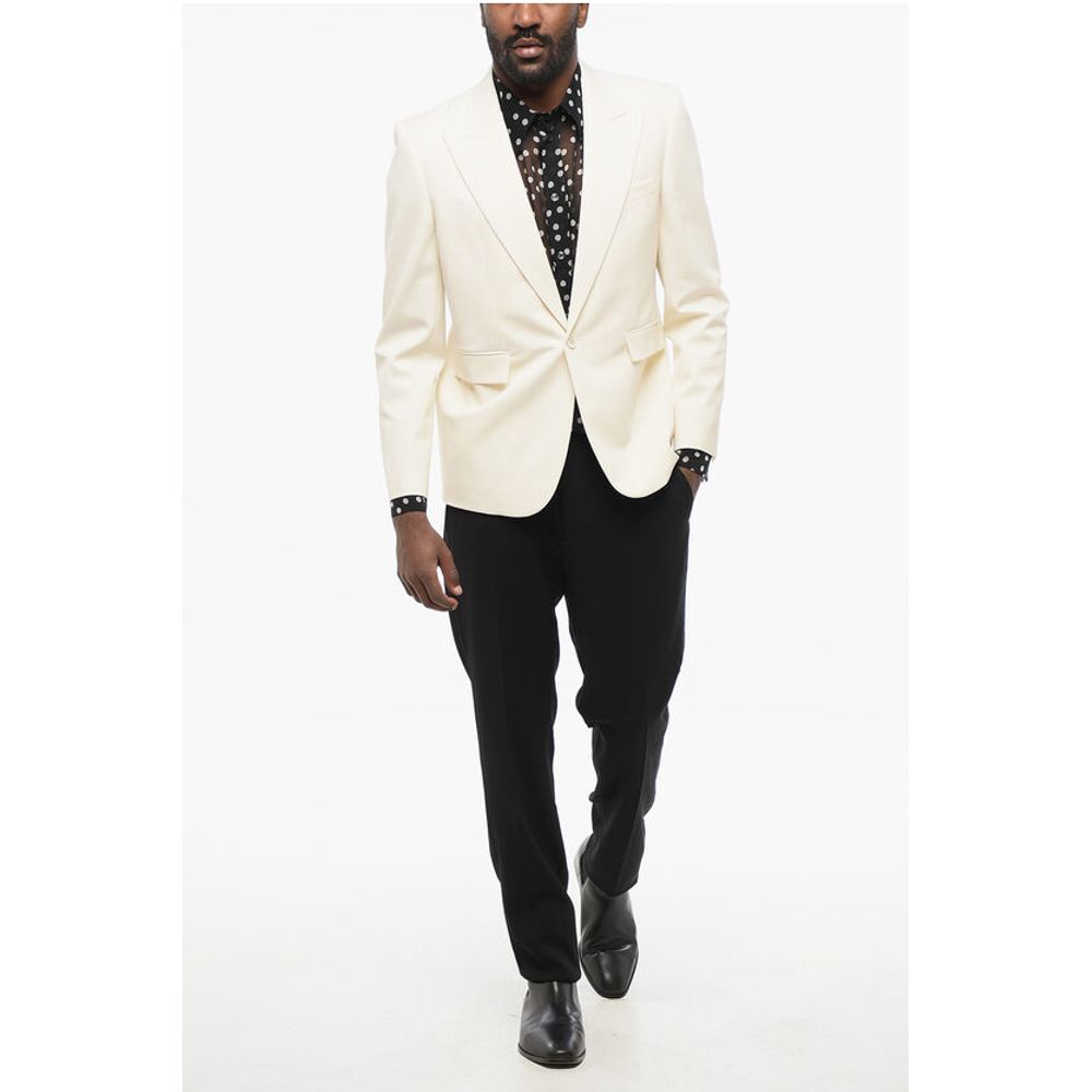 Saint Laurent Wool Slim Fit Blazer with Peak Lapel - Image 4