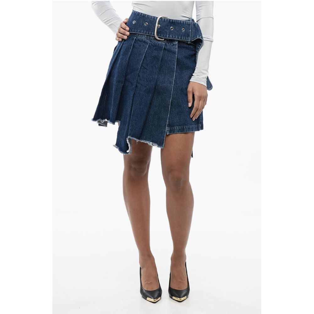 Off-White Pleated Asymmetric Denim Skirt