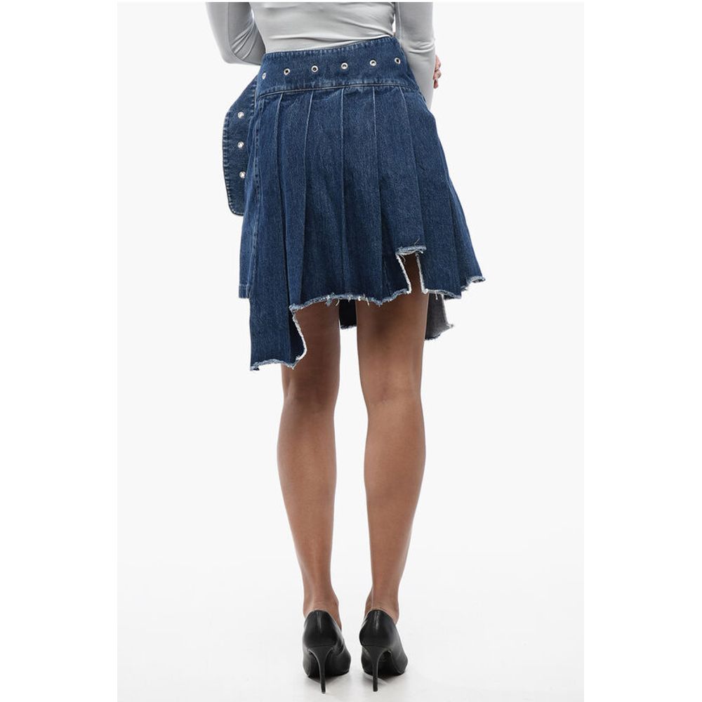 Off-White Pleated Asymmetric Denim Skirt - Image 2