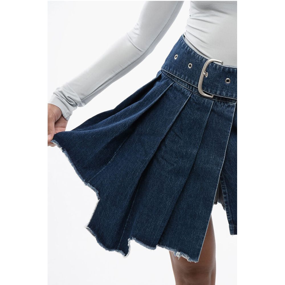 Off-White Pleated Asymmetric Denim Skirt - Image 3