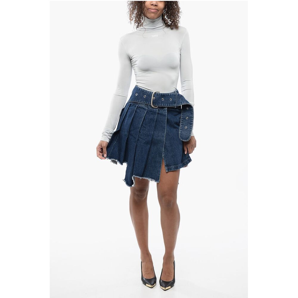 Off-White Pleated Asymmetric Denim Skirt - Image 4