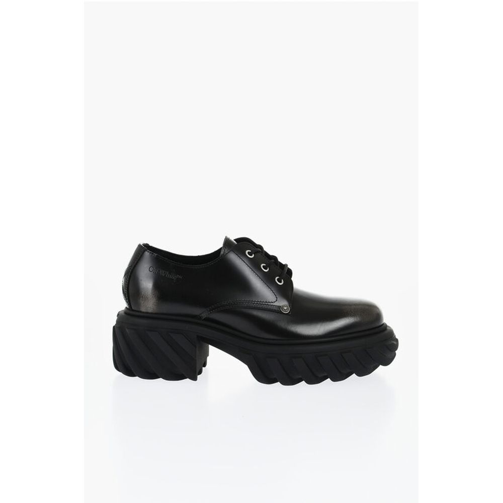 Off-White Brushed Leather EXPLORATION Derby With Chunky Sole - Image 3