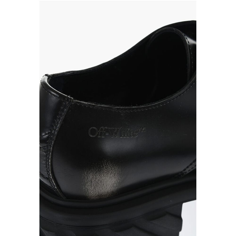 Off-White Brushed Leather EXPLORATION Derby With Chunky Sole - Image 4